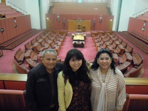 Posing with my husband and daughter in Canberra, Australia